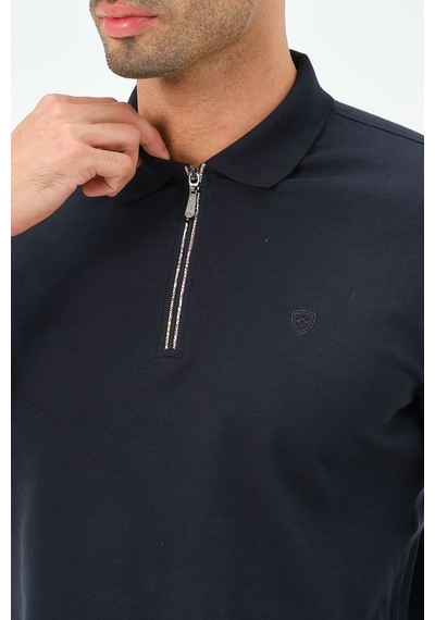 Fermuarlı Uzun Kollu Regular Fit Erkek Polo Yaka T-shirt Lacivert