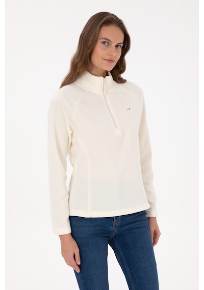 U.S. Polo Assn. Kadın Krem Fermuarlı Dik Yaka Polar Sweatshirt 50316714-VR256