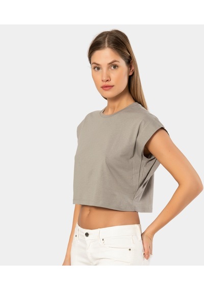 Türen Kadın Vatka Görünümlü Crop T-shirt 3402/gri 001