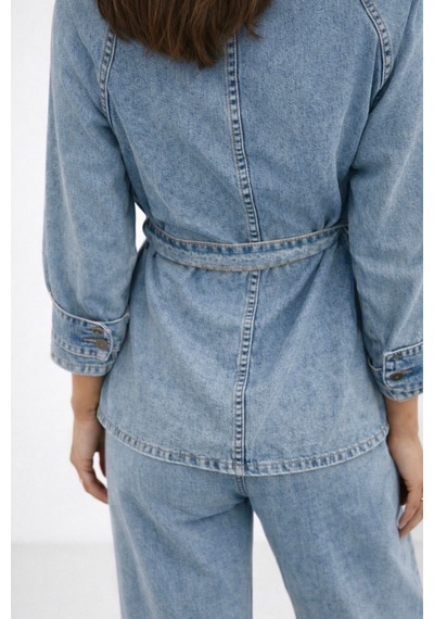 Hiramir Kadın Modern Kesim Kuşaklı Denim Takım Yz2601 Mavi