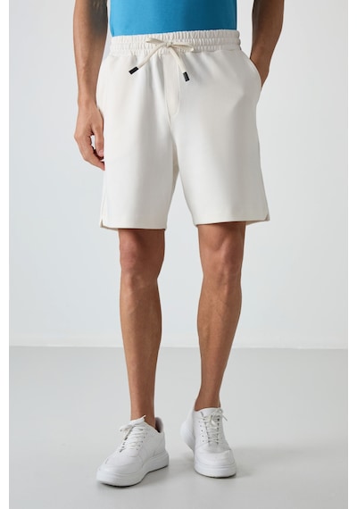 Air Jones Tommy Life Ekru Pamuklu Kalın Yumuşak Dokulu Comfort Fit Basic Erkek Şort - 81274 Ekru
