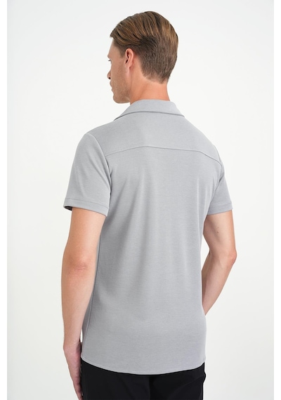 Efor Slim Fit Apaş Yaka Modal Karışımlı Kısa Kol Gri Gömlek G 1590 Gri