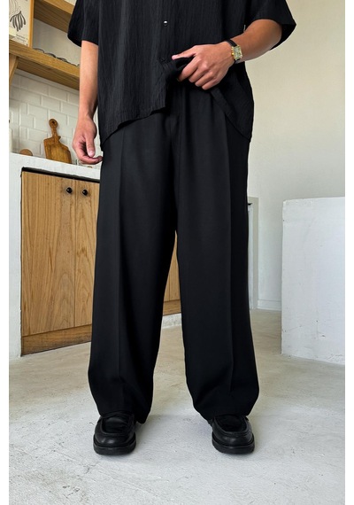 Flaw Rahat Kesim Bel Lastikli Baggy Pantolon Siyah Siyah
