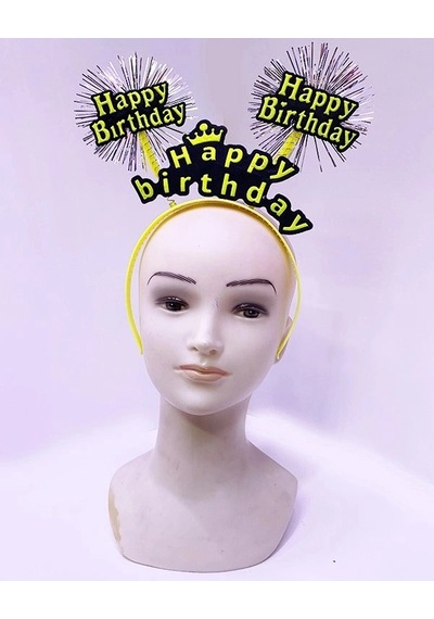 Happy Birthday Püsküllü Neon Sarı Renk Doğum Günü Tacı 22x19 Cm Eğlence Detayı Etkinlik Süsü +3