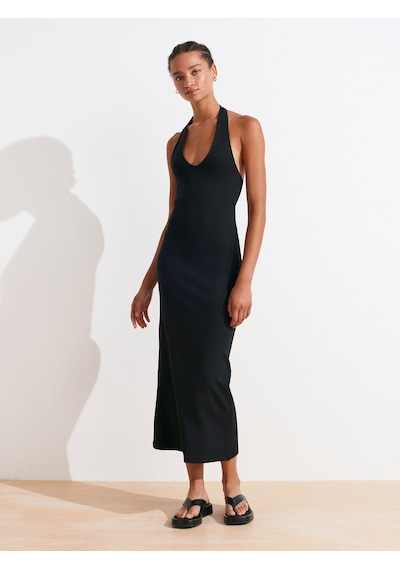 Dilvin 91476 Halter Yaka Midi Elbise-siyah Siyah