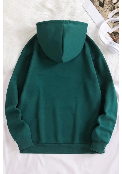 Unisex Panda Baskılı Oversize Sweatshirt Yeşil