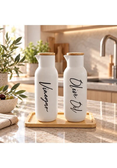 Bambu Standlı Porselen Yağlık Ve Sirkelik Seti - Beyaz Çok Renkli
