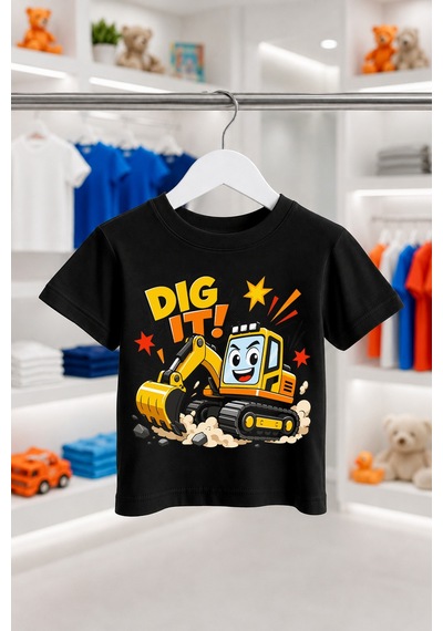 Bayloranzzo Dig It Kepçe Ekibi %100 Pamuk Premium Kalite Erkek Çocuk Tişörtü Siyah