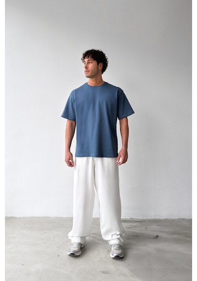 Flaw Atelıer Basic Oversize Fit İndigo Tişört-29501