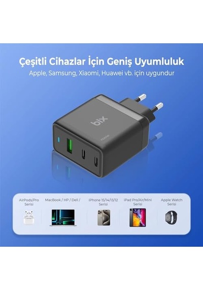 Bx3p65g 65w Gan Qualcom 4.0 2 Type-c &amp Usb-a 3 Portlu, Macbook Pro/air, İpad Air/pro, İphone 16/15/14/14 Pro Max İph