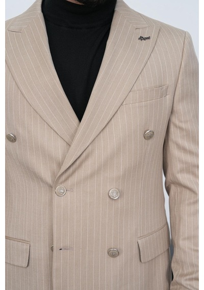 Dupont Classics Dupont Slim Fit Sivri Yaka 6 Drop Çift Yırtmaç Çizgili Viskon Kruvaze Erkek Takım Elbise Koyu Bej Dupont Classics Dupont Slim Fit Sivri Yaka 6 Drop Çift Yırtmaç Çizgili Viskon Kruvaze Erkek Takım Elbise Koyu Bej
