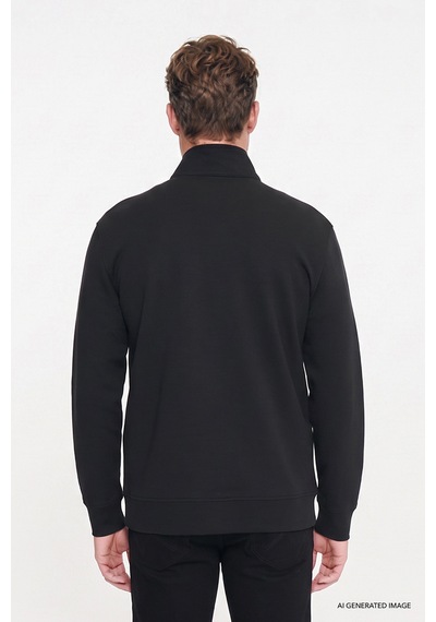 Wrangler Pamuklu Regular Fit Fermuarlı Erkek Sweatshirt W2620157001 Siyah