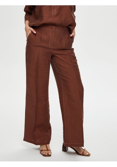 Faik Sönmez Wide Leg Fit Ütü İzli Tensel Keten Pantolon S25pnt018 Us25pnt01830 Kahve