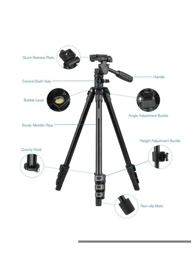 T02 Profesyonel Tripod Çok Fonksiyonlu 360 Döner Başlık Alüminyum Gövde 154 Cm Taşıma Çantalı 1 ADET