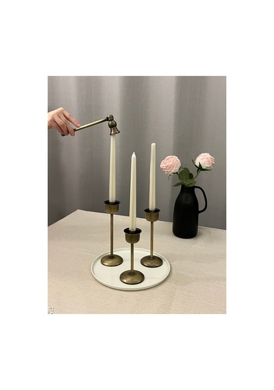 Eskitme Gold Rengi Bloom Set 3'lü Şamdan & Dekoratif Mum Söndürücü Obje Eskitme Gold - 829988927 Eskitme Gold