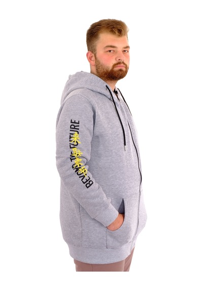 Mode Xl Erkek Büyük Beden Fermuarlı Kapüşonlu Sweatshirt Future U24549 Grimelanj Gri Melanj