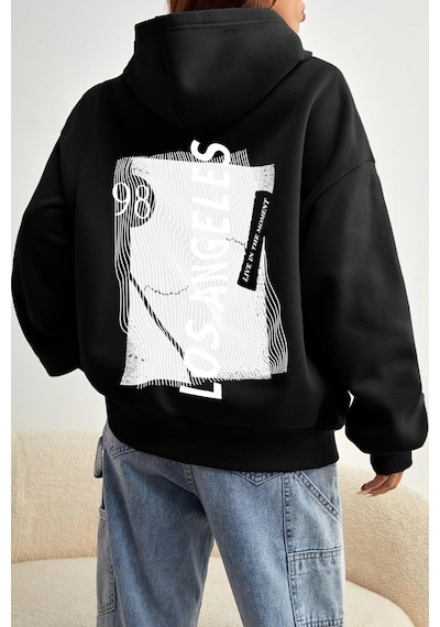Unisex Oversize Live İn The Moment Baskılı Sweatshirt Siyah