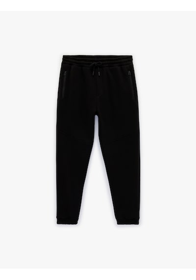 Koton Beli Bağcıklı Fermuarlı Cepli Şardonlu Jogger Eşofman Altı Siyah 6wam40057mk Siyah
