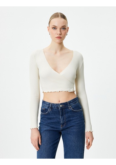 Koton Kruvaze Crop Bluz Bağlamalı V Yaka Uzun Kollu Ribanalı Bej 4sak80176ek 4SAK80176EK050 Ekru Koton Kruvaze Crop Bluz Bağlamalı V Yaka Uzun Kollu Ribanalı Bej 4sak80176ek 4SAK80176EK050 Ekru