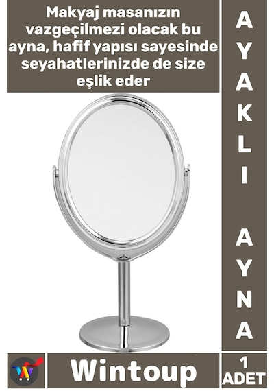 Ayna Masaüstü Makyaj Kozmetik Şık Model Portatif Küçük Dekoratif Modern Ayaklı Oval Ayna 13 X 15 Cm