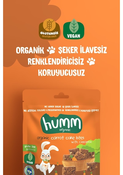 Hummorganic Organik Glutensiz Vegan Havuçlu ve Tarçınlı Kek Atıştırmalık Paketi - 3 adet