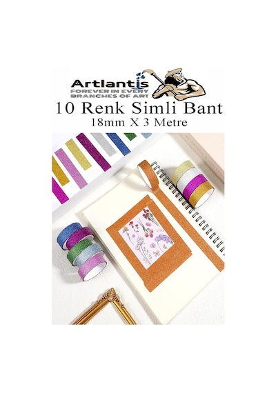 Renkli Simli Bant 10 Adet 1 Paket 10 Lu Simli Holgramlı Metalik Hobi Işıltılı Bantı Hediye Dekoratif 10 Rulo