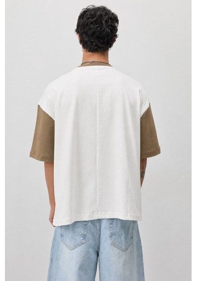 Vamos Oversize Baskılı Tişört V70-208 Vizon