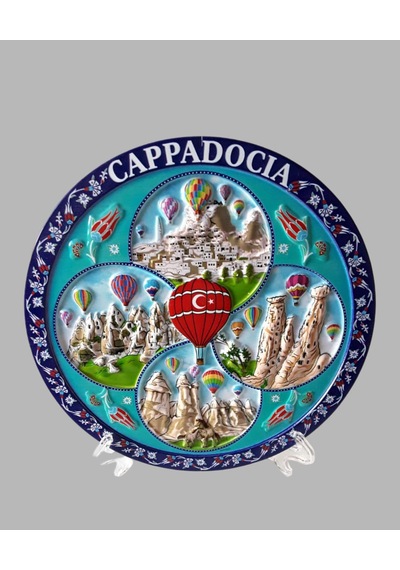 Dekoratif Kabartma Kapadokya Ve Çini Desenli 20 Cm Duvar Tabağı