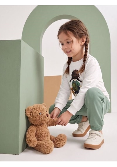 Zekids Kız Çocuk Ekru Baskılı Sweatshirt Ve Yeşil Jogger Eşofman Takımı-17434 Beyaz