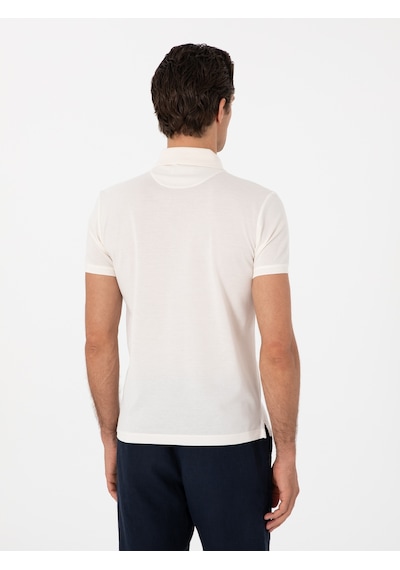 Ekru Slim Fit Polo Yaka Pamuklu Basic T-shirt Bej