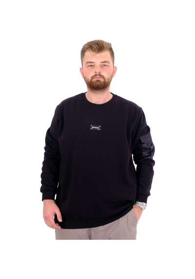 Mode Xl Büyük Beden Erkek Sweatshirt 3 İplik Şardonlu Dıvısıon U24548 Siyah Siyah
