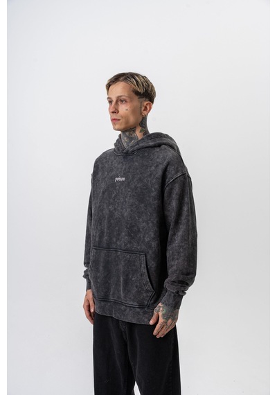 Respire Erkek Snake Baskılı Yıkamalı Kapüşonlu Oversize Hoodie Siyah