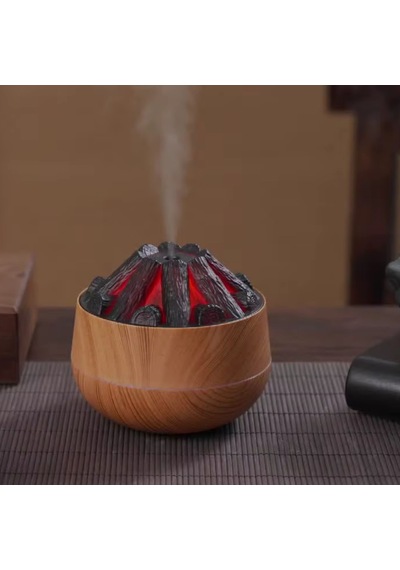 2 Adet Hava Nemlendirici,aroma Difüzörü Şömine Görünümlü Alev Buhar Makinesi Kahverengi