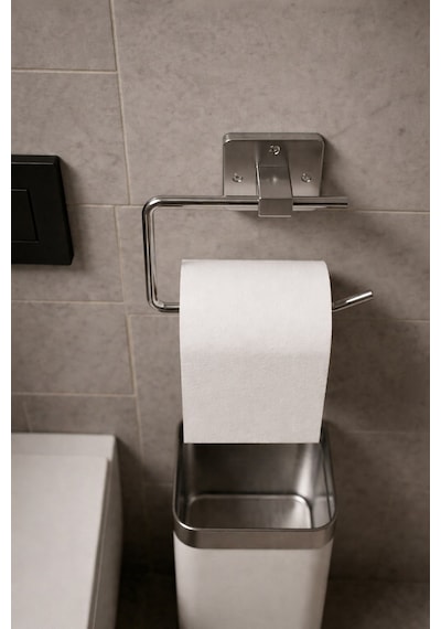 Sas Haus Yapışkanlı Krom WC Kağıtlık / Tuvalet Kağıtlık – Deliksiz Montaj, Ergonomik Tasarım KS-001