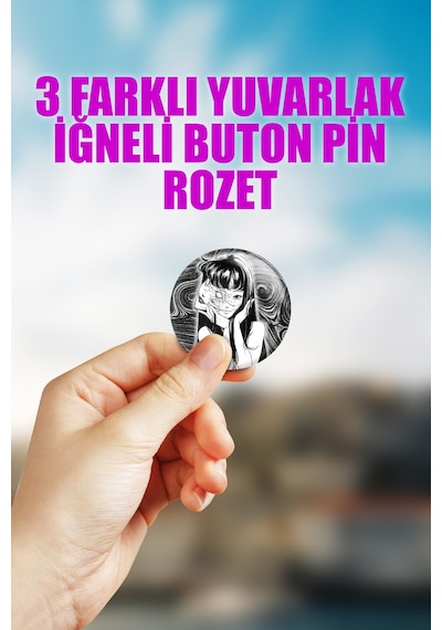 Junji İto Tomie Anime Manga Çanta Süsü İğneli Buton Rozet Seti 3 Adet Üçlü