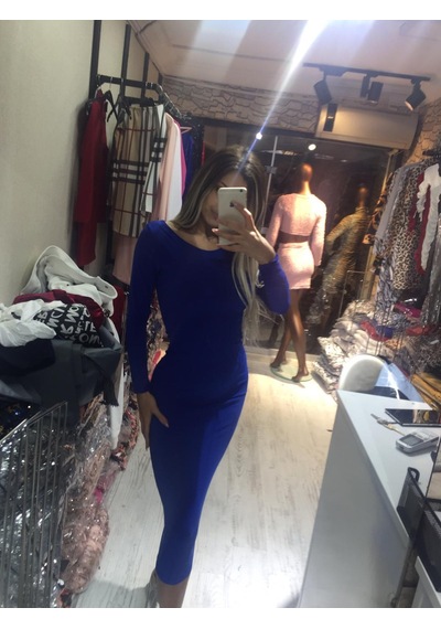 Pink Life Maksi Sandy Kumaş Saks Mavi Elbise Saks Mavi