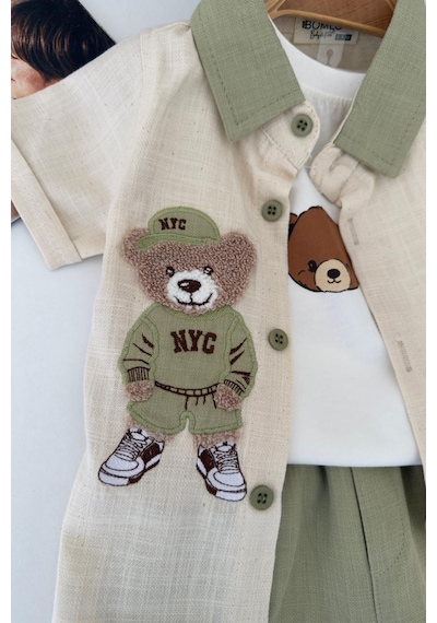Miniğimin Cicileri Bear Panç İşleme Detaylı Erkek Bebek 3 Lü ... Yeşil