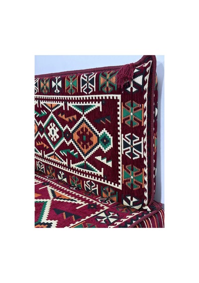 20 Cm Kalınlıklı Şark Köşesi Takımı - 70x190 + 70x95 Anadolu Bordo Desenli Minder Seti