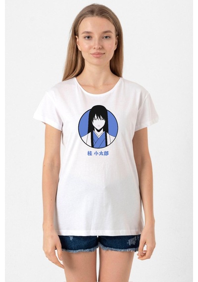Gintama Anime Kotaro Minimal Beyaz Kadın Bisikletyaka Tshirt 001