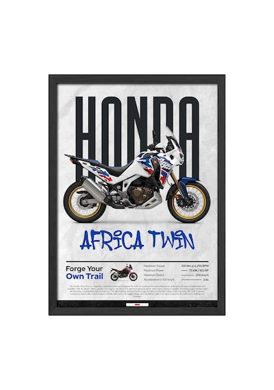 Honda Africa Twin Siyah Ahşap Çerçeveli Poster, Dekoratif Motosiklet Duvar Tablosu
