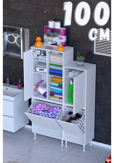 Dora 100 Cm Banyo Ve Kiler Dolabı Beyaz Modüler Dolap Çift Sepetli Dolap 65+35 X160x32,5 Cm Dora 100 Cm Banyo Ve Kiler Dolabı Beyaz Modüler Dolap Çift Sepetli Dolap 65+35 X160x32,5 Cm