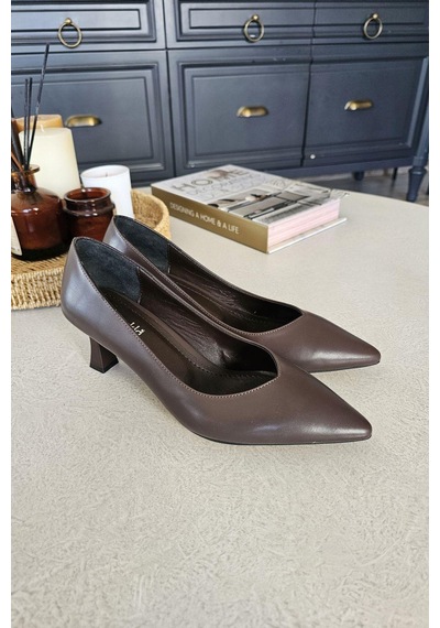 10 1896 Topukla Kadın Kadeh Topuklu 6 Cm Topuklu Stiletto Ayakkabı Kahve Deri