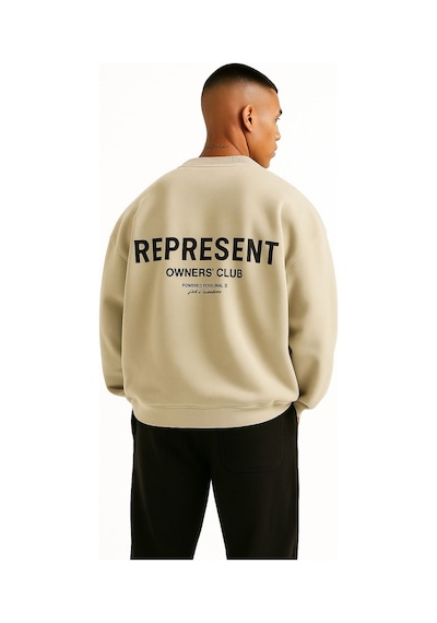 Benroma 3 İplik Penye Represent Baskılı Unisex Sweatshırt Bej