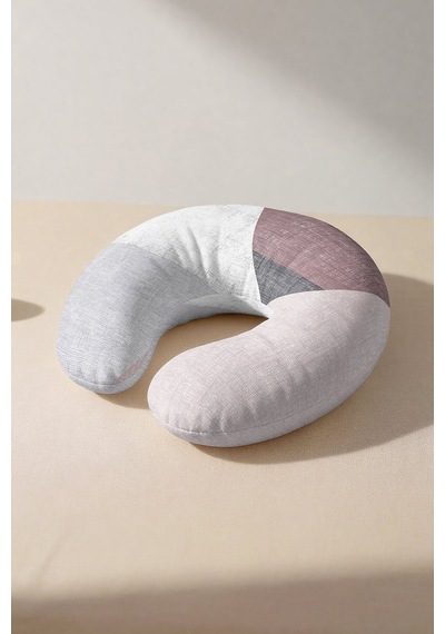 Modern Geometrik Pamuklu Boyun Yastığı - Pastel Gri Pembe Minimal Seyahat Yastığı Fildişi