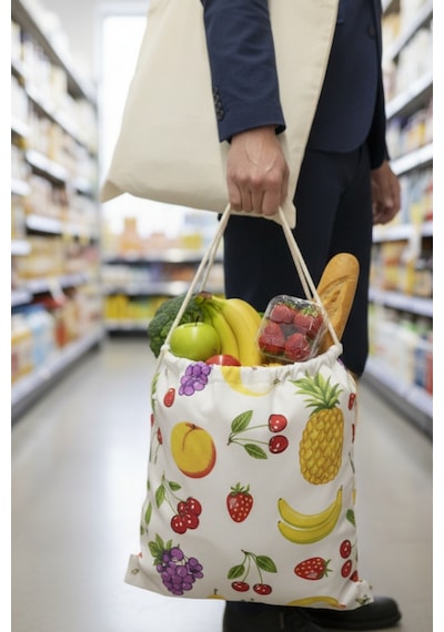 Mislina Home Organik Pamuk Meyve Desenli Çok Amaçlı Bez Çanta Ekmek - Market - Oyuncak -poşetlik Torbası 35x40 Çok Renkli