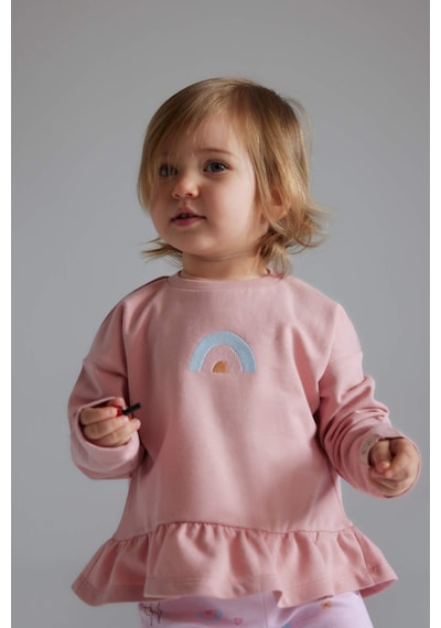 DeFacto Kız Bebek 2'li Takım Bisiklet Yaka Sweatshirt Unicorn Baskılı Beli Lastikli Alt D8699A525SPBR80