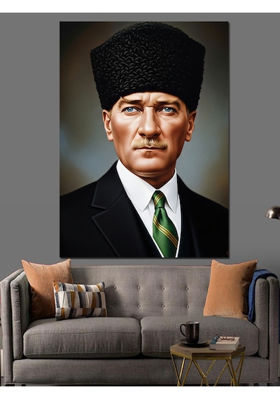 Ahşap Tablo Kalpaklı Lider Siyah Beyaz Atatürk
