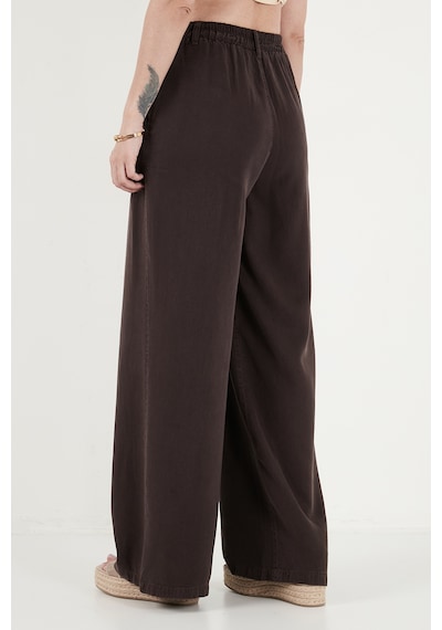 Lela Relaxed Fit Yüksek Bel Geniş Paça Pantolon Bayan Pantolon 668yp5515 Kahve