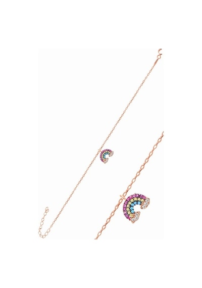 Gümüş Rose Renkli Taşlı Gök Kuşağı Üçlü Set