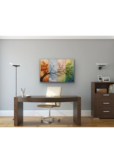 4 Mevsim Ağaç Kanvas Tablo 60x90 Cm Çok Renkli